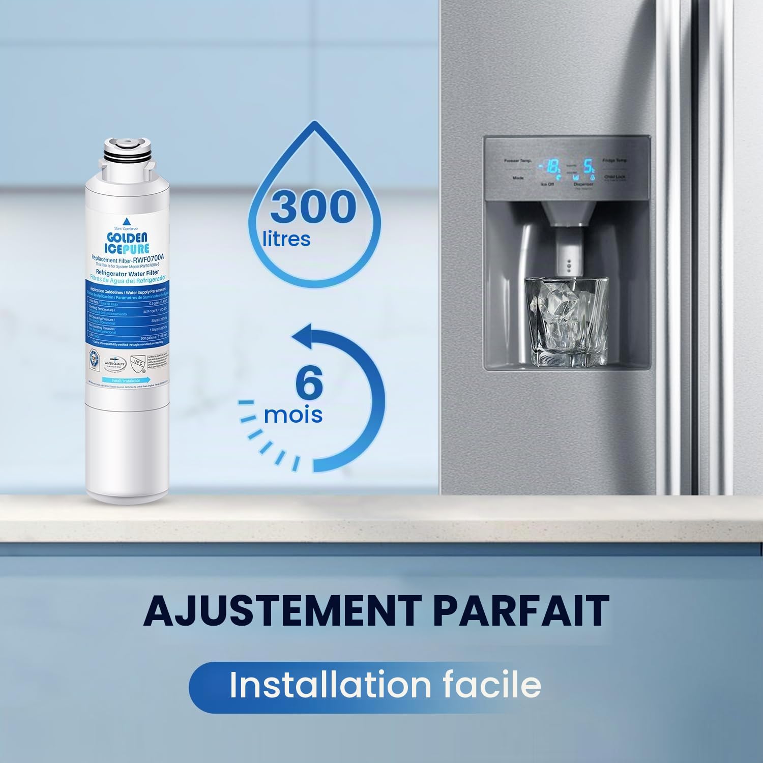 GOLDEN ICEPURE Filtre à eau pour réfrigérateur Compatible Avec Samsung DA29–00020B, DA29–00020 A, haf-cin/EXP, 46–9101 blanc, 3 pièces