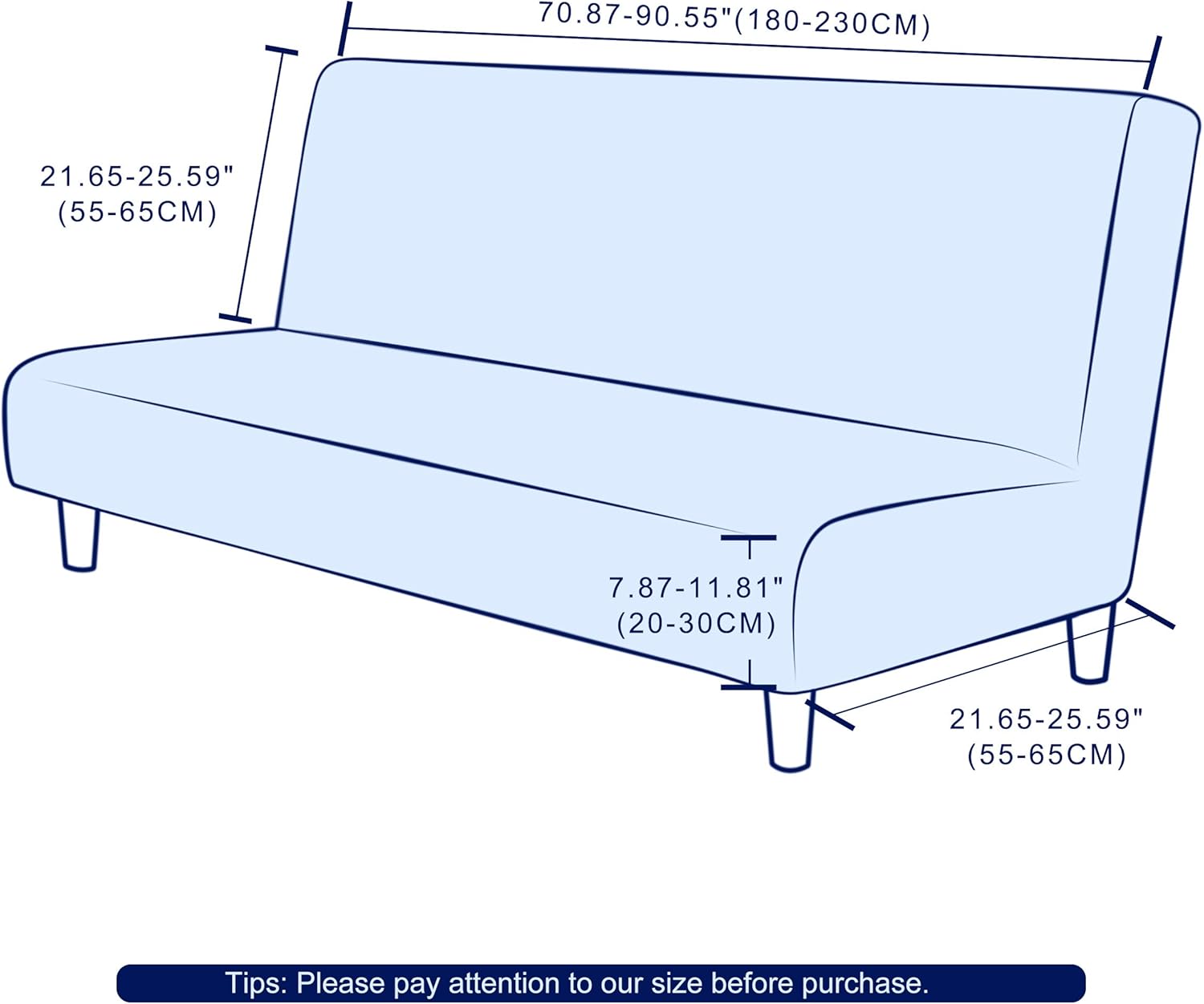 subrtex Stretch Armless Sofa Slipcover Foldable Futon Cover Sofa Bed Washable Removable Furniture Protector (Cream White) : Home & Kitchen