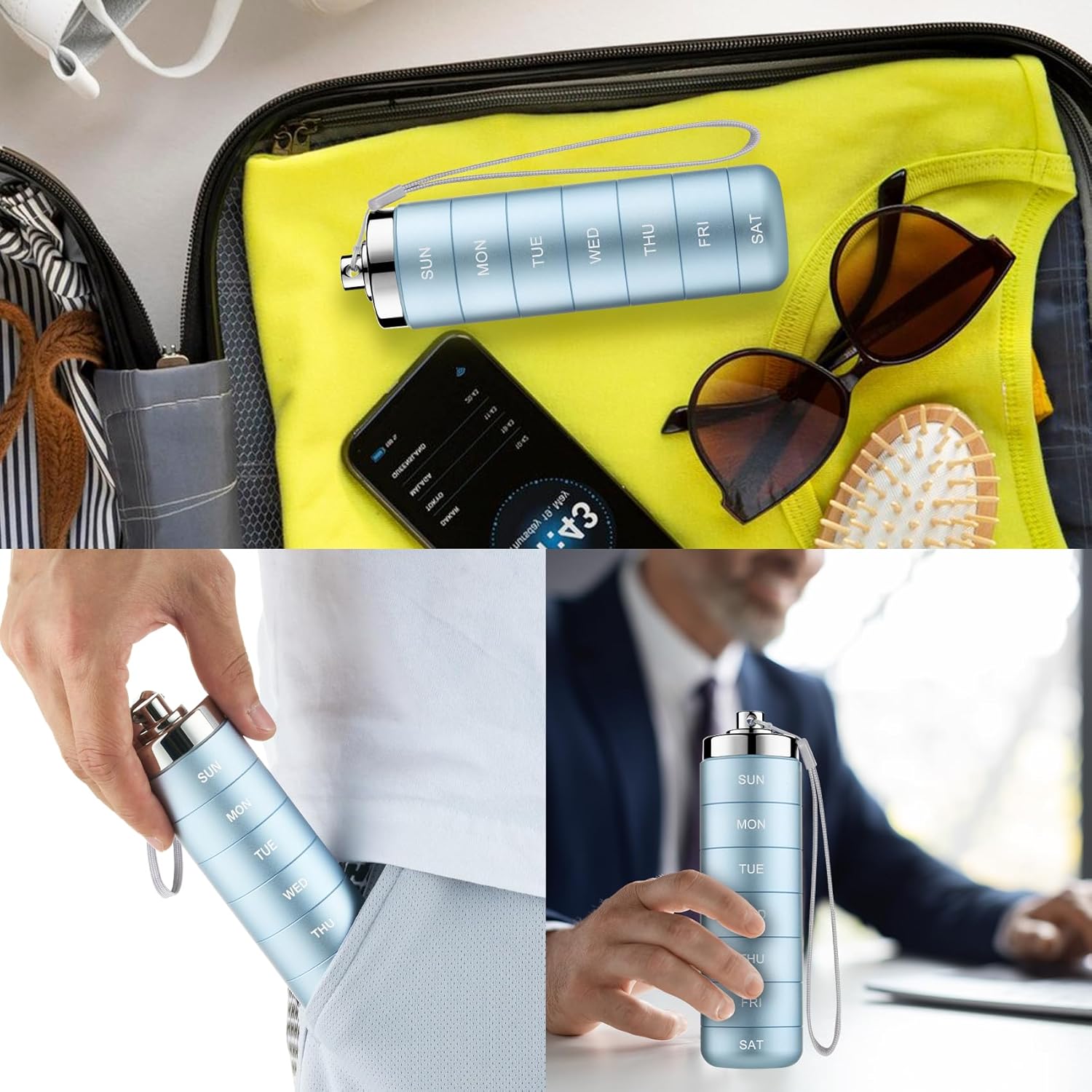 Mossime Metal Pill Organizer Weekly, Stackable Waterproof Travel Pill Box, Large Aluminum Alloy Pill Case Container, BPA Free 7 Day Daily Medicine Organizer for Vitamin, Fish Oil, Supplement