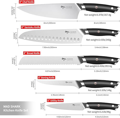 Vista 9 de MAD SHARK Juego de cuchillos de cocina, juego de cuchillos de chef ultra afilados con mango ergonómico, juego de cuchillos de acero inoxidable