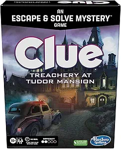Clue Board Game Treachery at Tudor Mansion, Escape Room Game, Cooperative Family Murder Mystery Games, Ages 10 and up, 1-6 Players