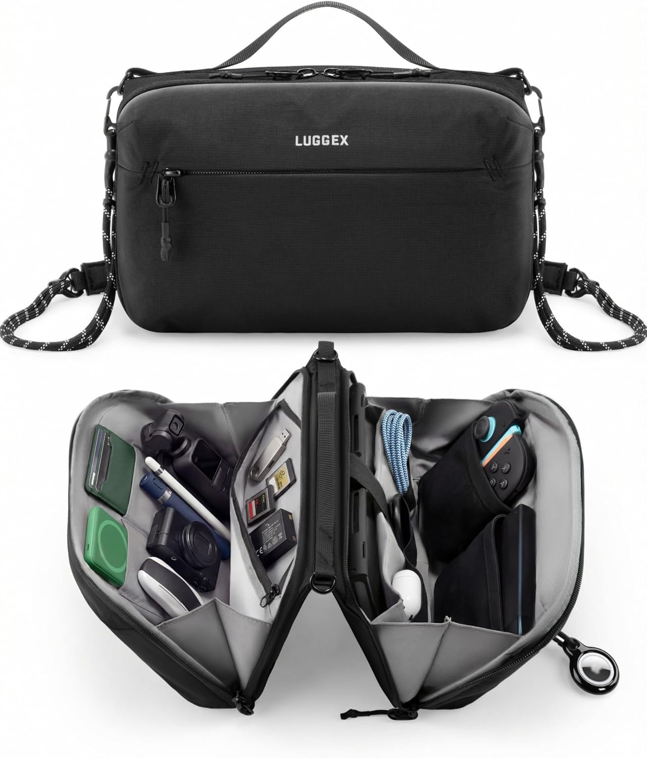 LUGGEX Tech Pouch, CBX01 Electronics Organizer Travel Case with Sling Strap, Water Resistant Travel Organizer Bag (CBX-Core) | Magnetic Clousure, Shoulder Strap, W-fold Design