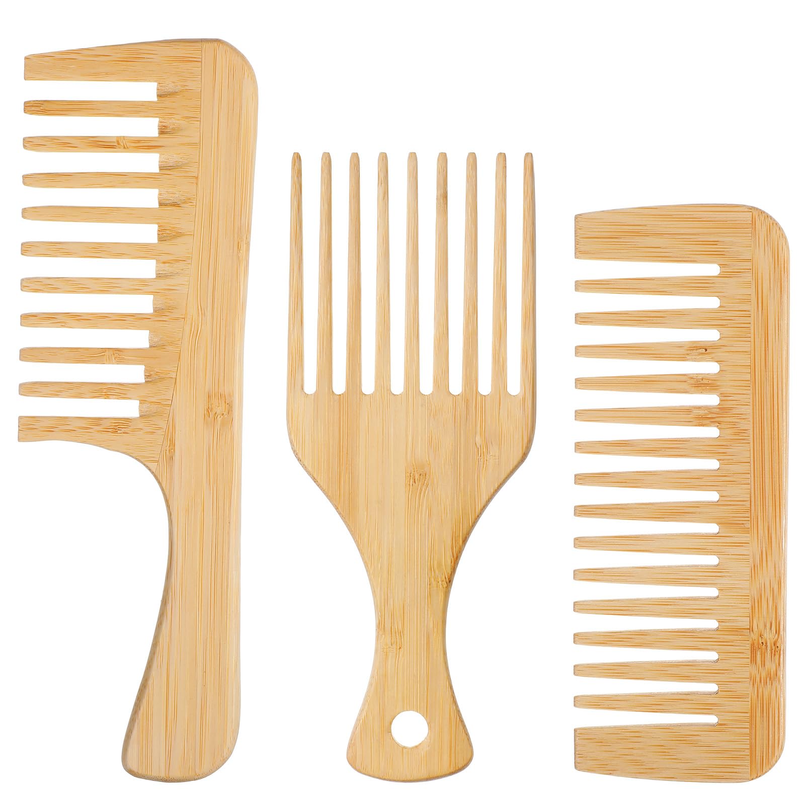 3pcs Wooden Pick for Hair, Wooden Pick for Beard, Natural Anti-Static Afro Picks for Men Women Wide Tooth Wood Combs for Long Hairs Beard Women Men