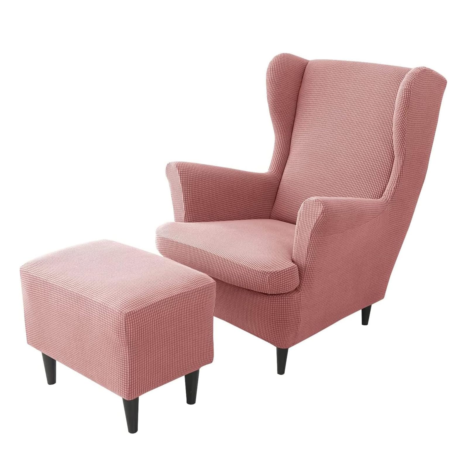Funda elástica rosa para sillón de lectura y reposapiés en salas de estar