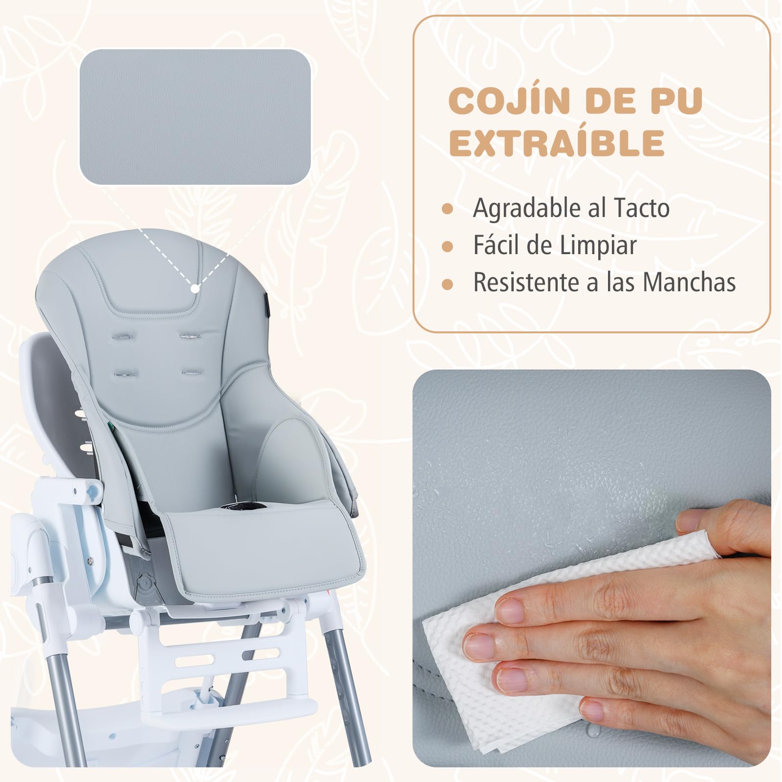 COSTWAY Trona Evolutiva Bebe, Trona Plegable para Bebés, Silla Alta Evolutiva con Altura Ajustable, Respaldo Reclinable, Reposapiés, Arnés de Seguridad, Doble Bandeja, Ruedas (Gris Claro)