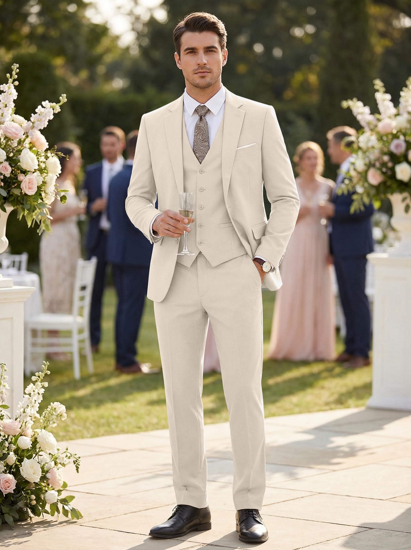 Herren-Anzug-Set, 3-teilig, schmale Passform, Blazer mit Zwei Knöpfen, einfarbig, Jacke, Weste, Hose, Hochzeit, Business-Anzug