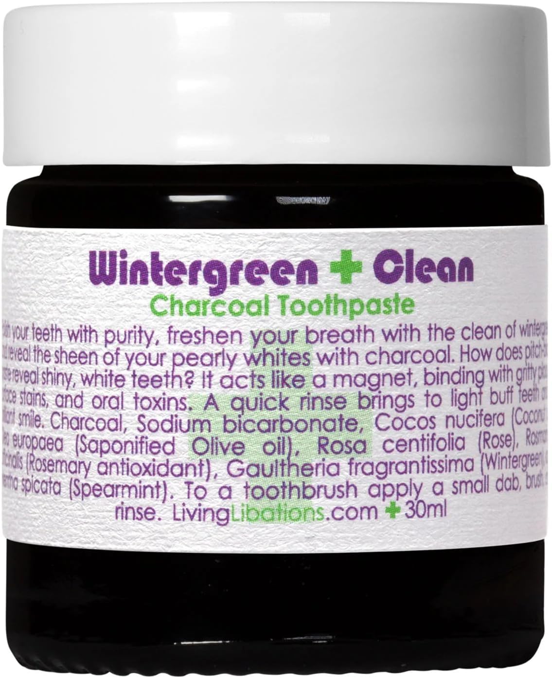 Living Libations - Organic Wintergreen Clean Activated Charcoal Toothpaste | Natural, Plant-Based, Clean Beauty (1 oz | 30 ml)