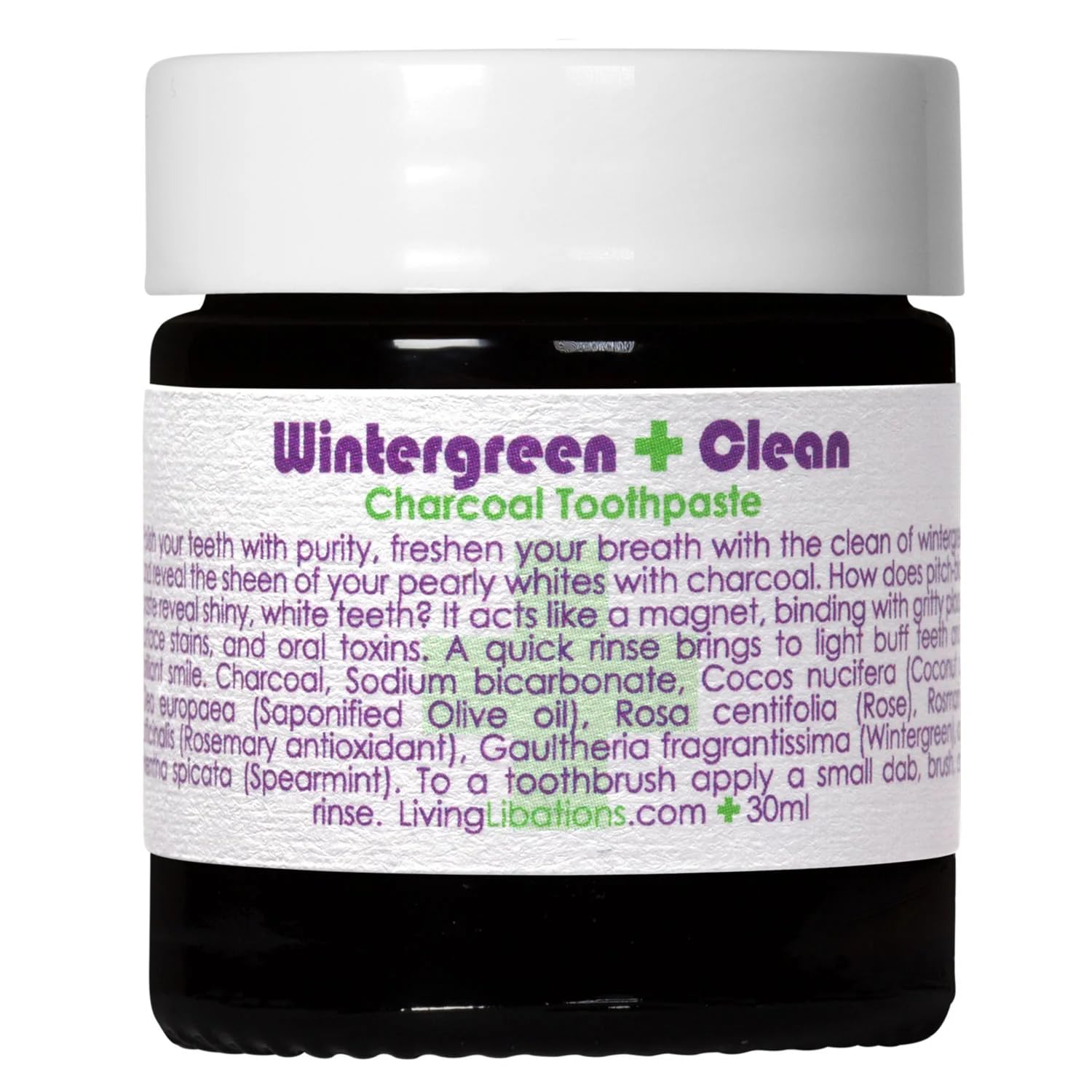 Living Libations - Organic Wintergreen Clean Activated Charcoal Toothpaste Natural Plant-Based Clean Beauty 1 oz 30 ml