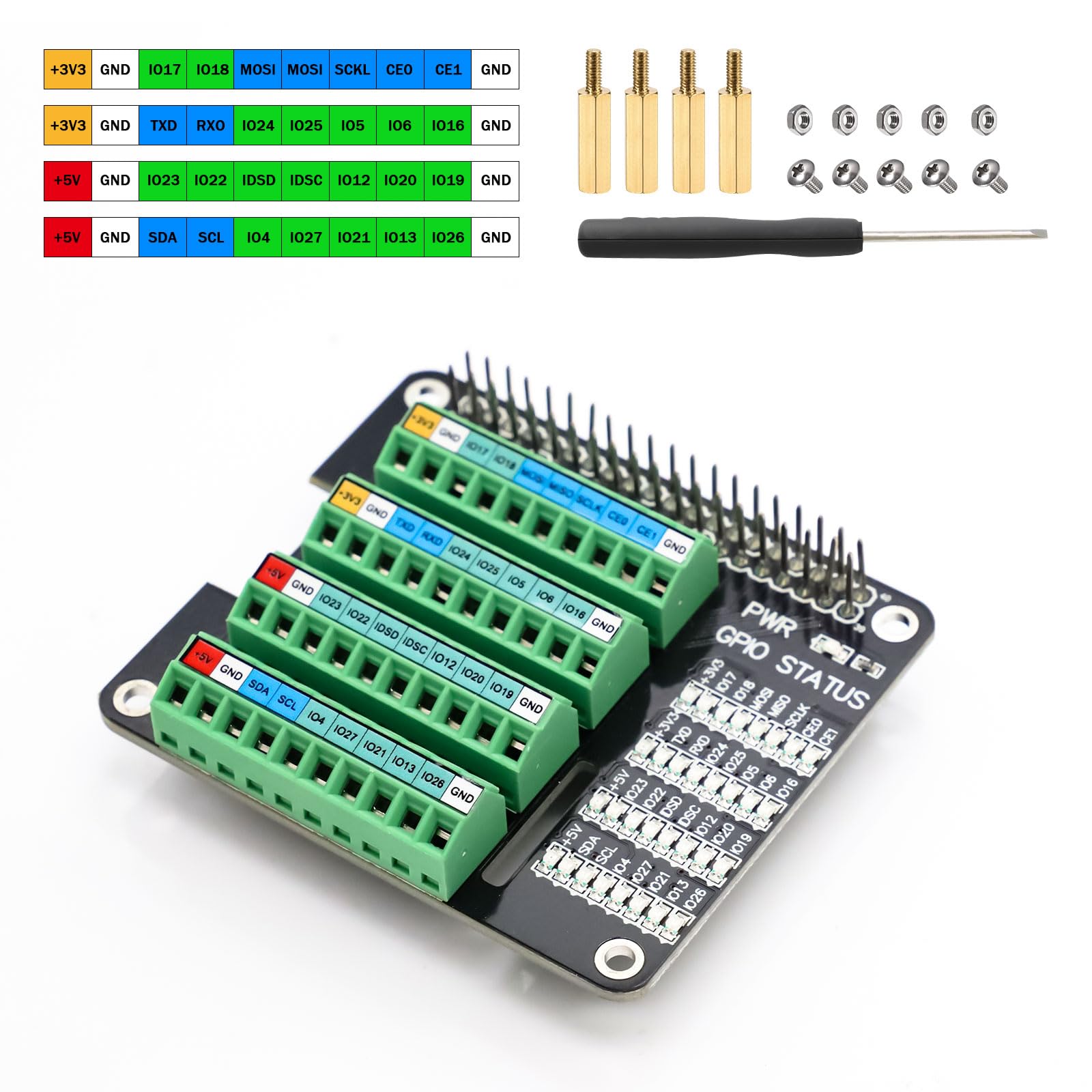 Schraubklemmenblock Breakout Board für Raspberry Pi GPIO, Modul mit Status LED für Pi 4B/3B+/3B/Zero