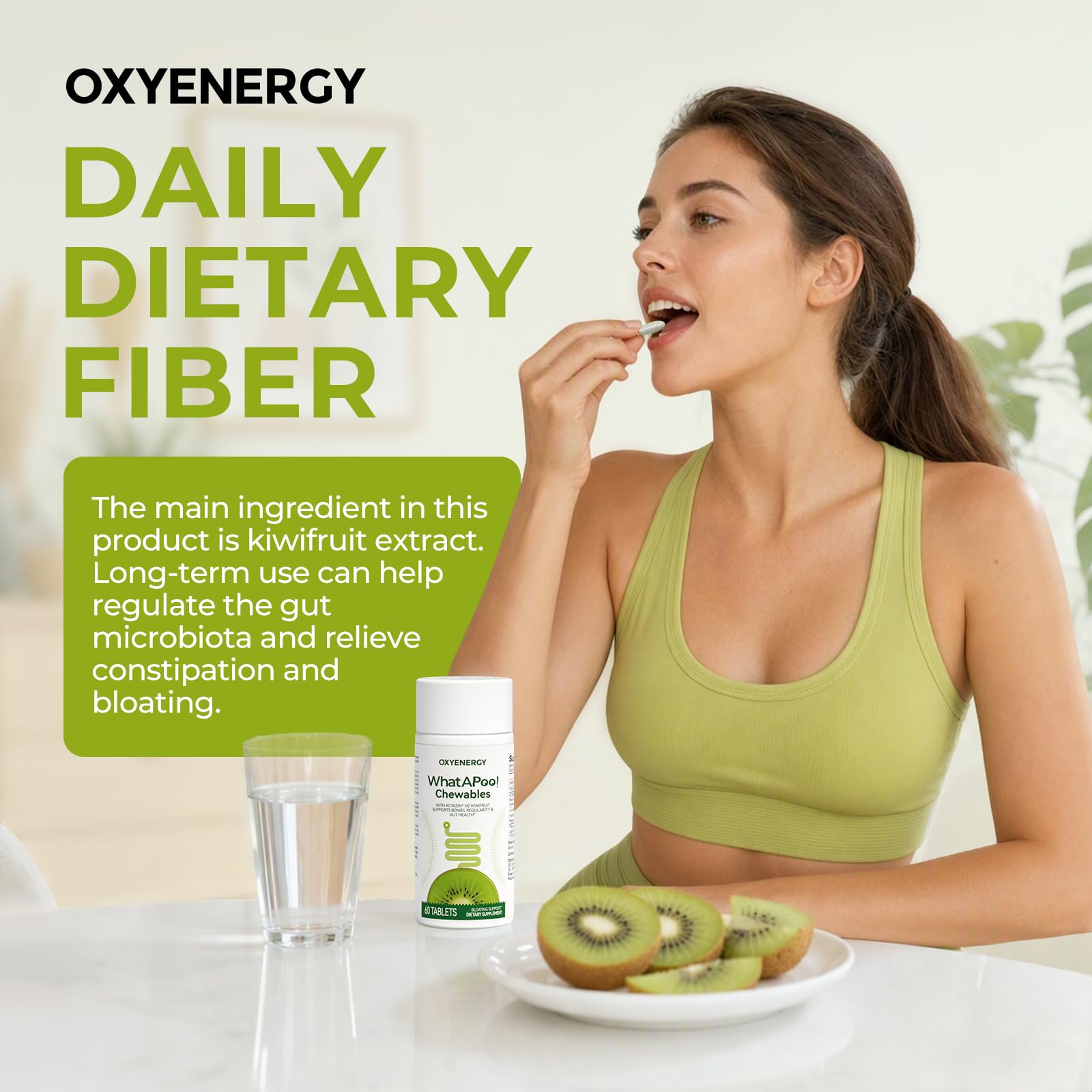 OxyEnergy WhatAPoo Kiwi Chewables, Kiwi Fruit Pills with Postbiotic, 60 Tablets - Gut Health, Bowel Regularity, Constipation & Bloating Relief, Vegan — Amazon image 3