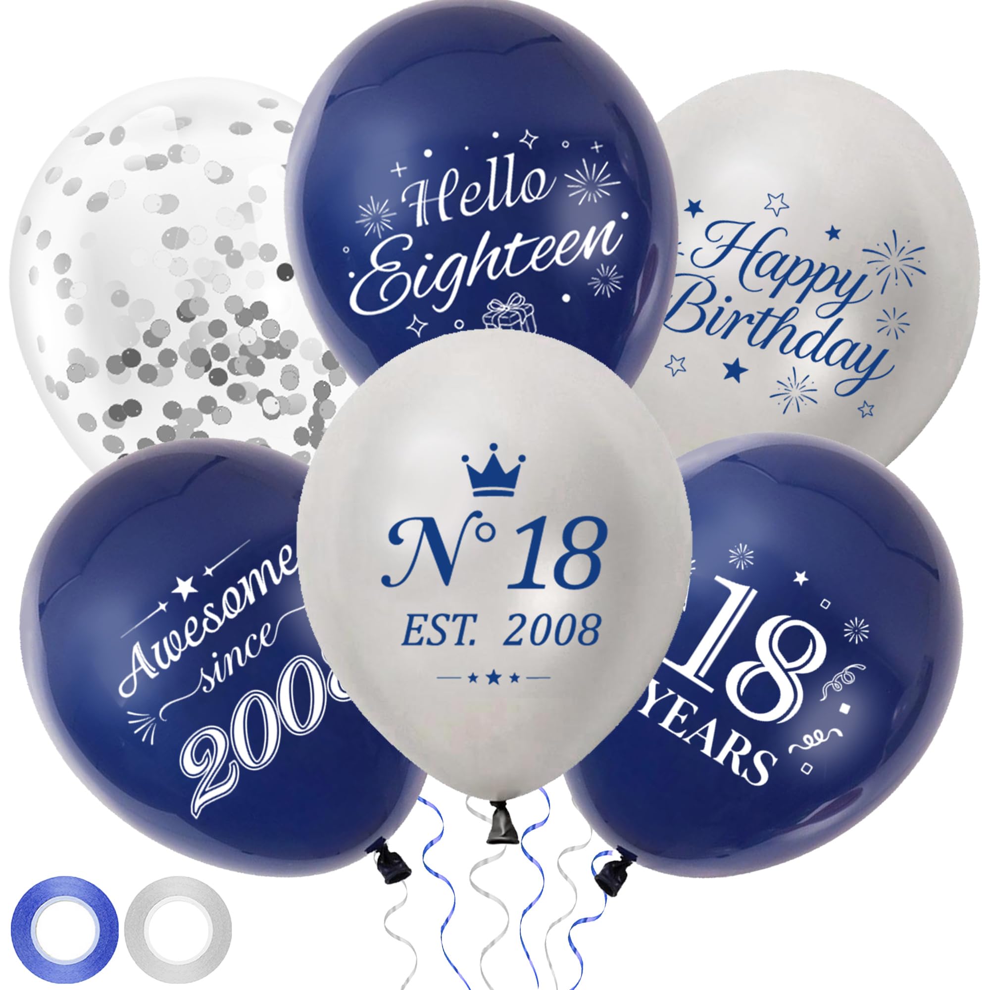 Happy 18th Birthday Balloons Decorations, 44Pcs Blue Silver Balloon Set
