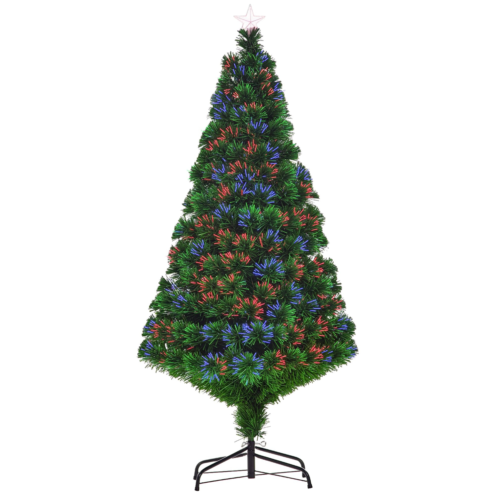 HOMCOM Árbol de Navidad 150cm con Soporte Fibra Óptica LED Multicolor