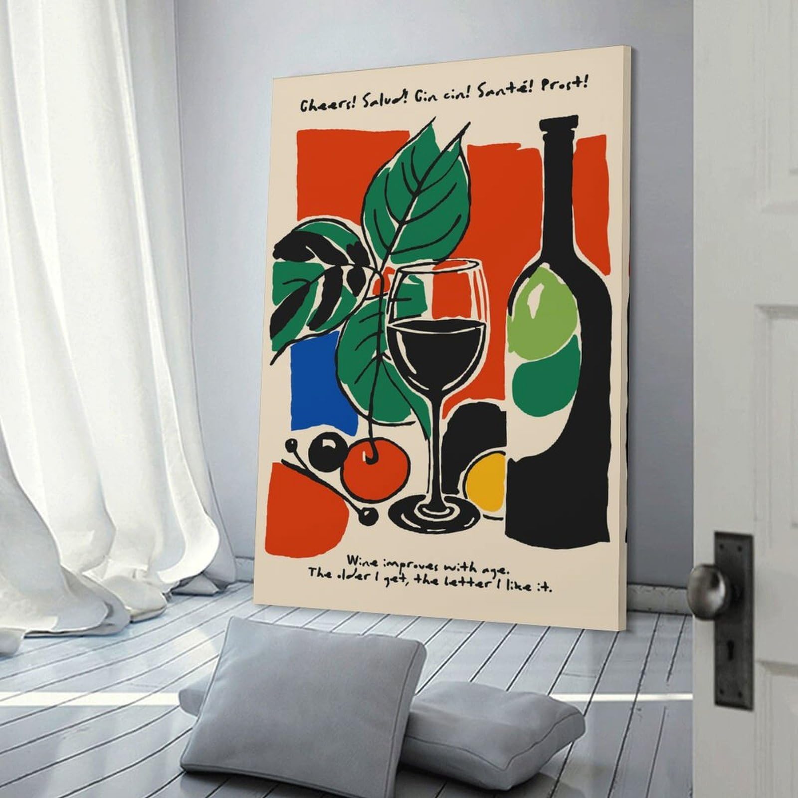 Junmoney Frame-Style-11 Cheers! Wine And Fruits Still Life Hanging Wall Art, 20X30inch(50X75cm), For Gallery Wall Decor And Room Displays, Home Wall Art For Statement Displays