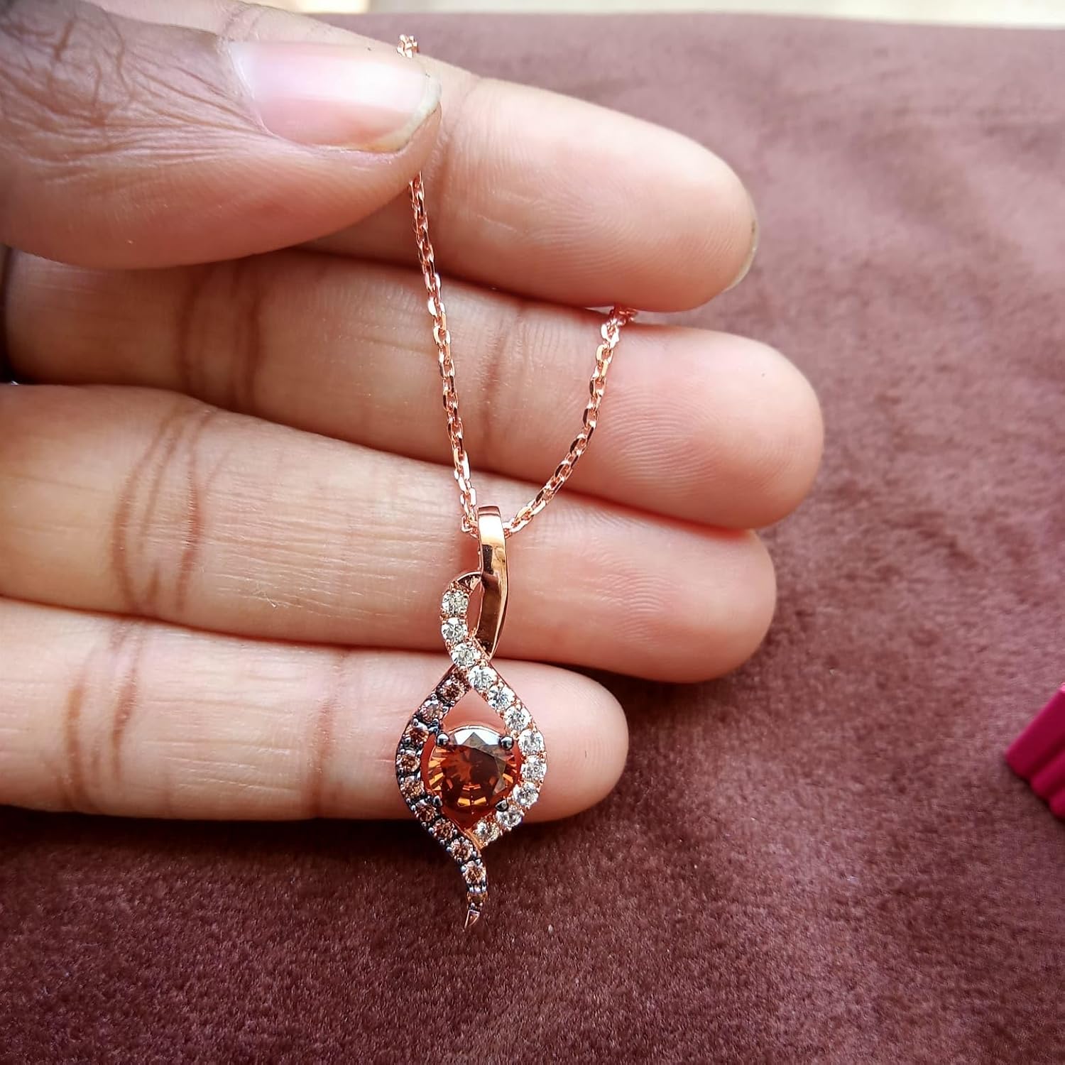6.20mm Round Cut Brown & White Diamond Teardrop Women's Pendent 14K Rose Gold Finish