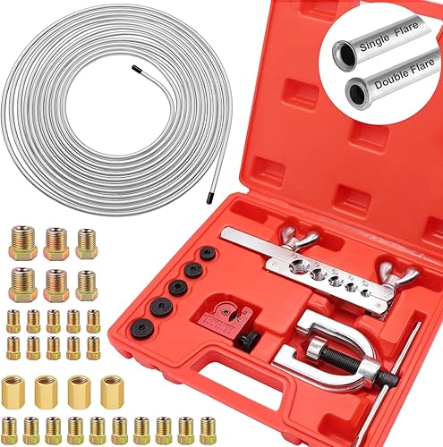 Tnisesm Kit de línea de freno con revestimiento de cobre 14 de 25 pies + línea de freno de aluminio de cobre, kit de herramientas de doble y simple