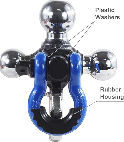 Miniatura 6 de TOPTOW Enganche de remolque con grillete de recuperación azul con bola de remolque triple cromada, vástago de 2 pulgadas, ajuste múltiple para