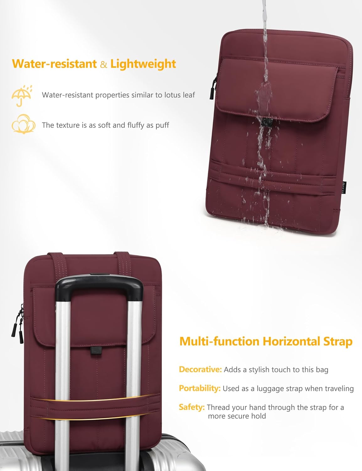 HYZUO 15-16 Inch Puffy Laptop Sleeve Padded Handbag for MacBook Pro 15/16, 15" 15.6" Dell/HP/Lenovo/Asus/Acer/Samsung Notebook Chromebook, Women Slim Shoulder Bags Work Daily Bag, Wine Red