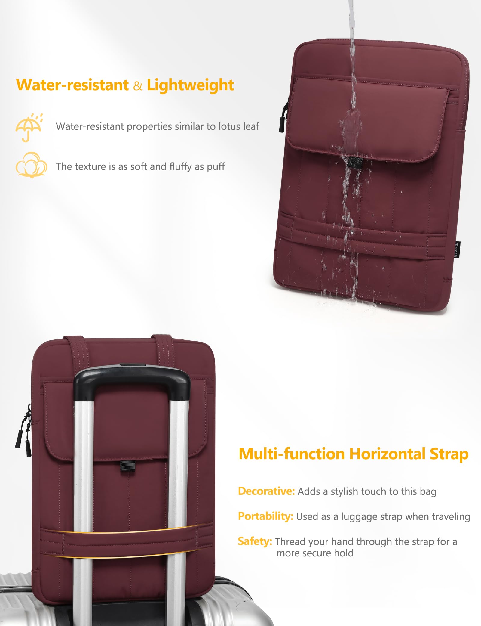 HYZUO 15-16 Pulgadas Funda Acolchada para Portátil para MacBook Pro 15/16, 15" 15,6" DELL/HP/Lenovo/ASUS/Acer/Samsung, Bolsos Hombro Delgados Mujer, Bolso Trabajo Diario, Vino Rojo