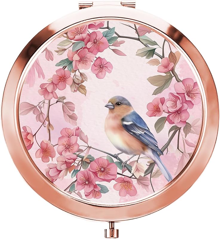 Espelho compacto redondo GAOLZIUY com aves, acabamento rose gold, 1 unidade
