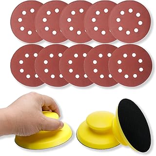 HYDDNice 62Pcs 2 Pack of 5 Inch Hook and Loop Hand Sanding Block and 60Pcs 8 Hole Hook and Loop Sanding Disc Pad Set for DIY Tools, Craft, Woodworking, Furniture Repairing