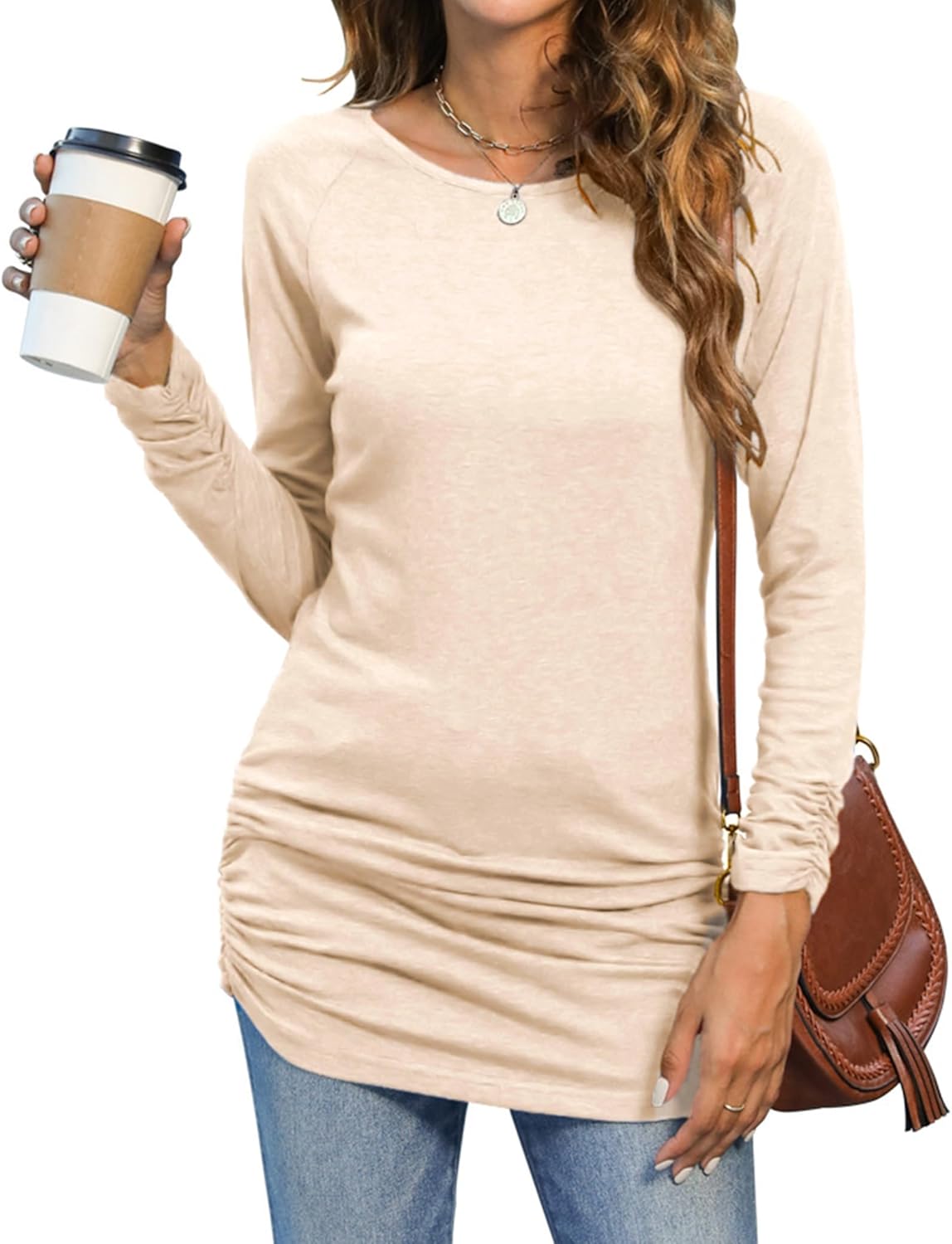 Sherosa Womens Basic Casual Long Sleeve Slim Fit T Shirt Dress Tunic Top