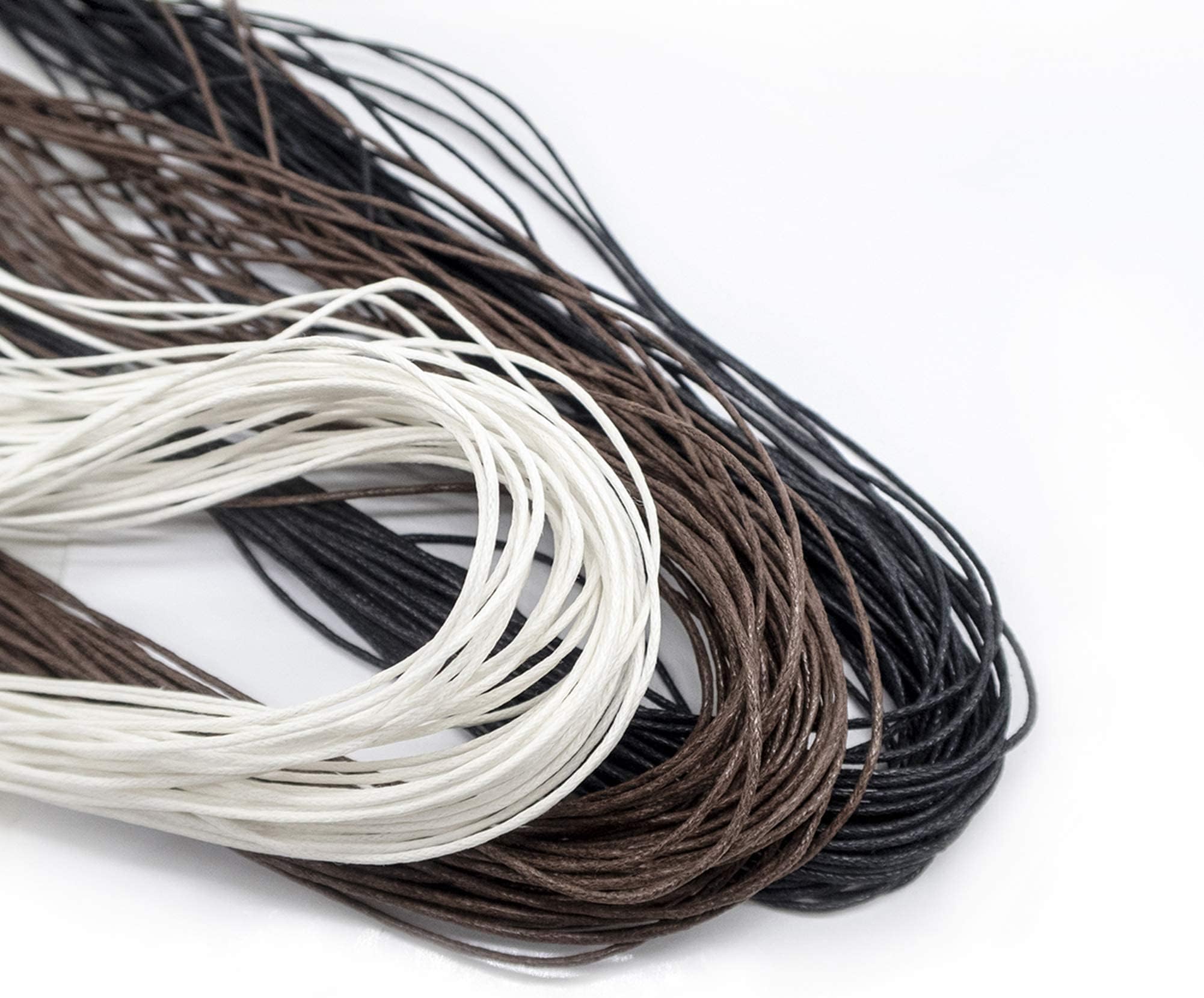 TOAOB 105 Metres Waxed Cotton Cords Braided Cotton Cord Black Brown White Thr...