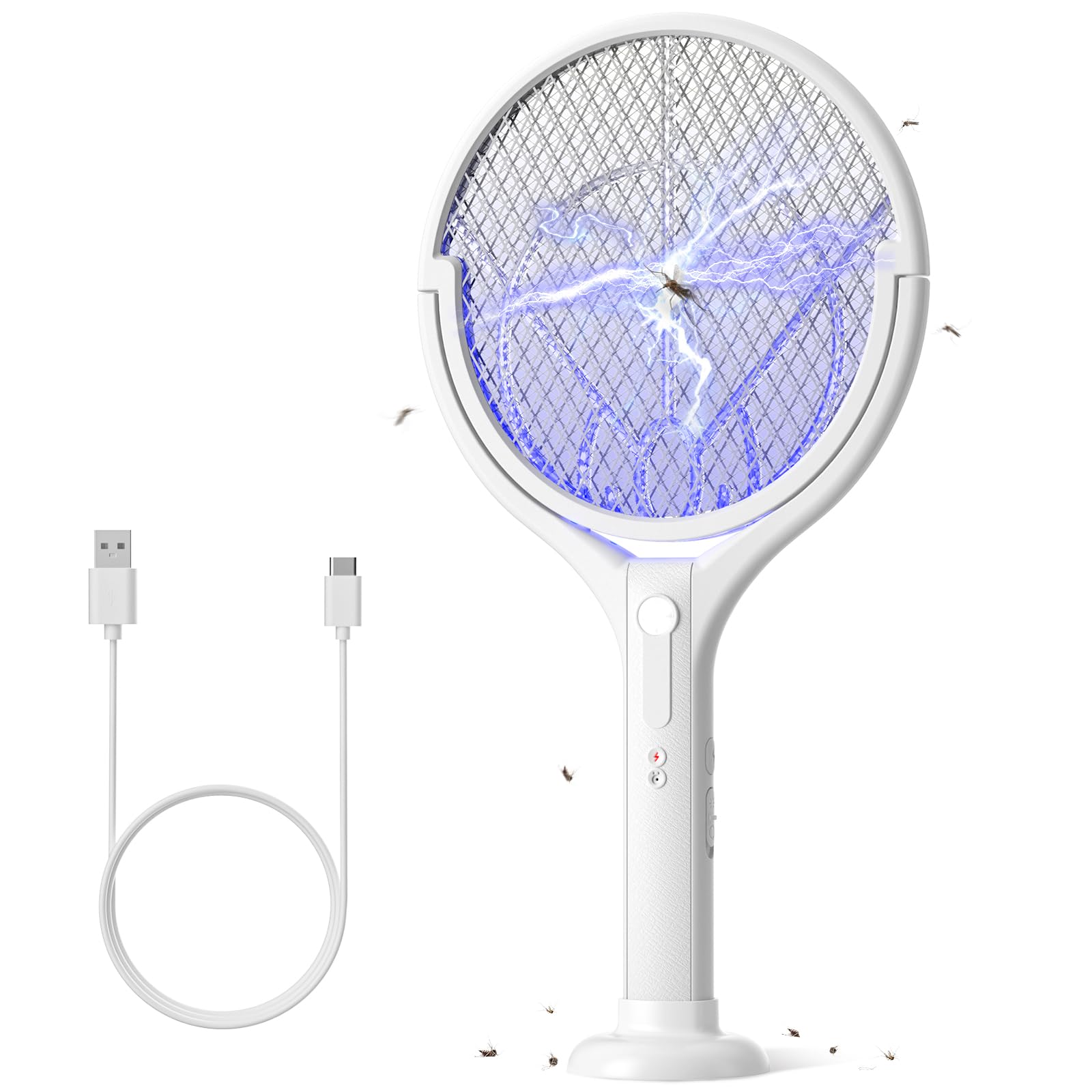 YISSVIC Electric Fly Swatter Bug Zapper Racket 2 in 1 Mosquito Killer with Stand Rechargeable 1800mAh for Indoor Home Backyard Patio Camping