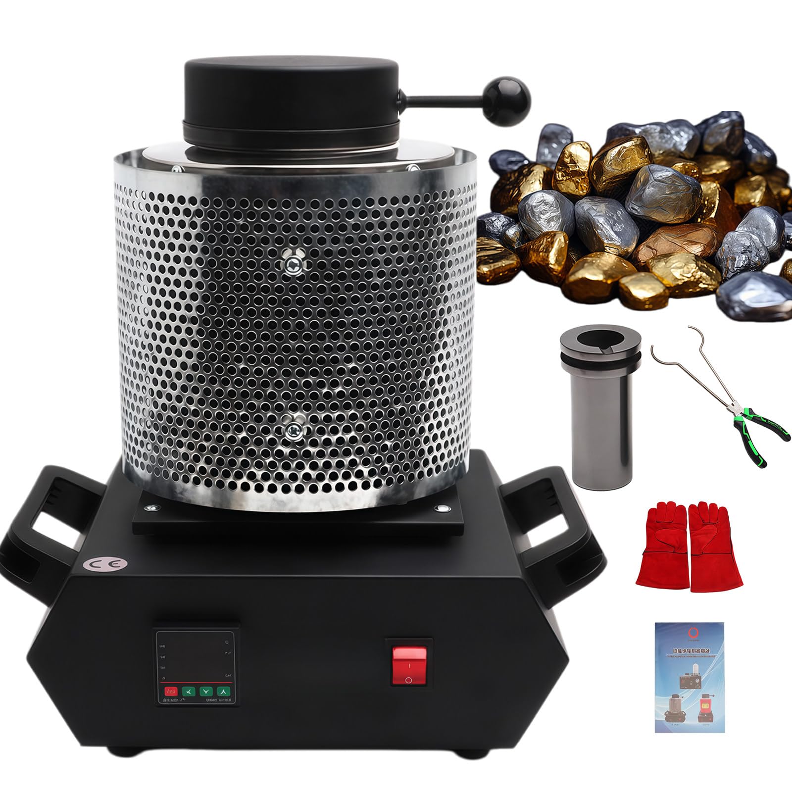 GYKOZY Electric Digital Gold Melting Furnace,Home Melting Casting Tool,with Graphite Crucible Crucible Tongs and Glovess, for Gold, Silver, Aluminum, Copper Black-1Kg (Black 3Kg)