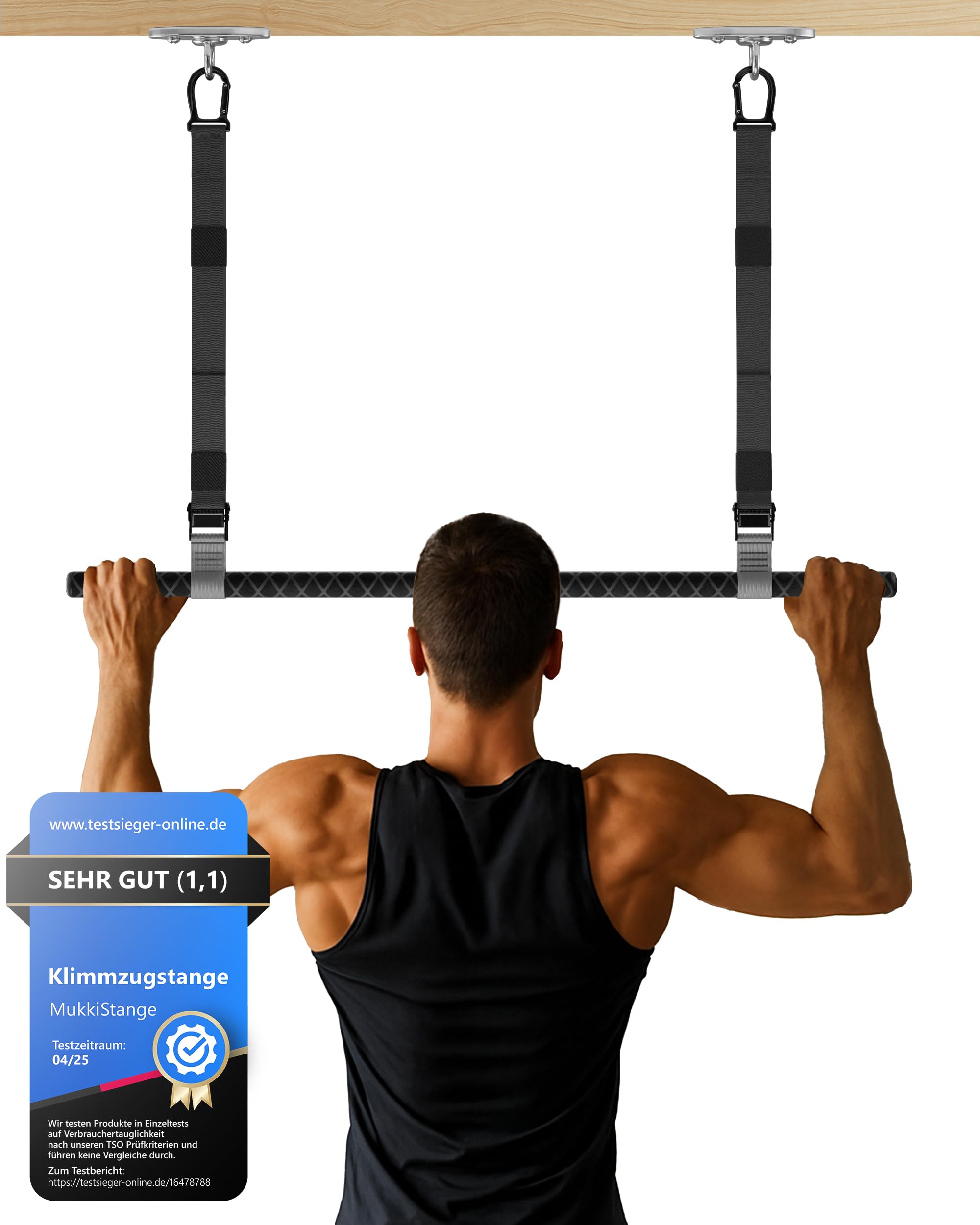 Klimmzugstange Decke, abnehmbar, höhenverstellbar, griffig, platzsparend, verstaubar, zum Aufhängen, geprüftes Fitnessgerät für Zuhause, sichere Pull-Up Bar mit Beinfreiheit