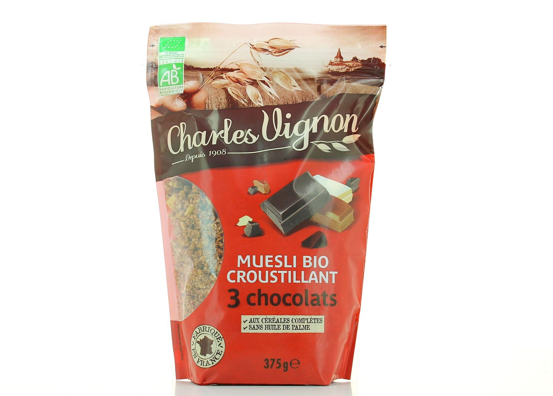 Charles Vignon – Cereales orgánicos de Charles Vignon, crujientes, 3 chocolates, 375 g, 375 g, 3 unidades, se vende en set