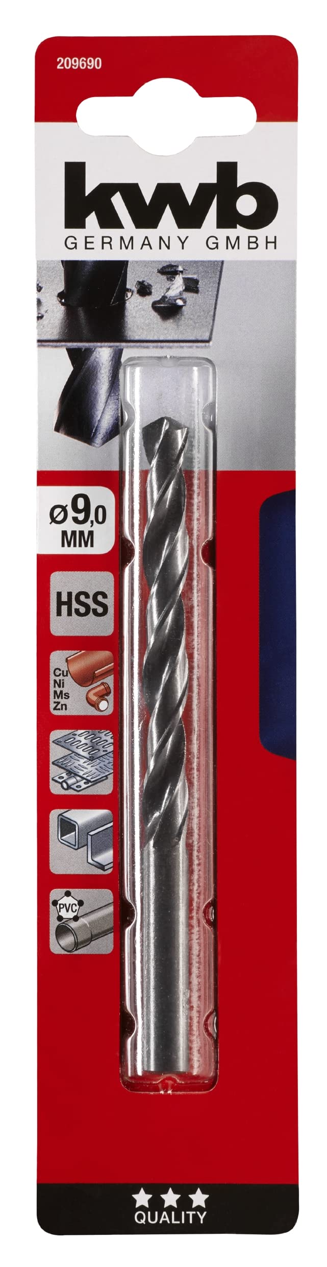 Kwb 9.0Mm Hss Metal Drill Bit For Precise Drilling In Steel, Hard Plastics, And More, Din 338, Roll-Forged