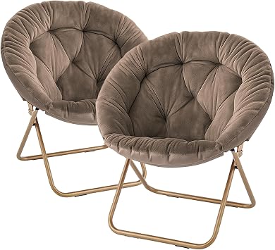 Magshion Saucer Chair for Adults, Comfy Living Room Lounge Chair for Bedroom Corner, Dorm, Apartment, Faux Fur Fluffy Circle Accent Seat with Thick Padded & Folding Metal Frame Beige, Set of 2