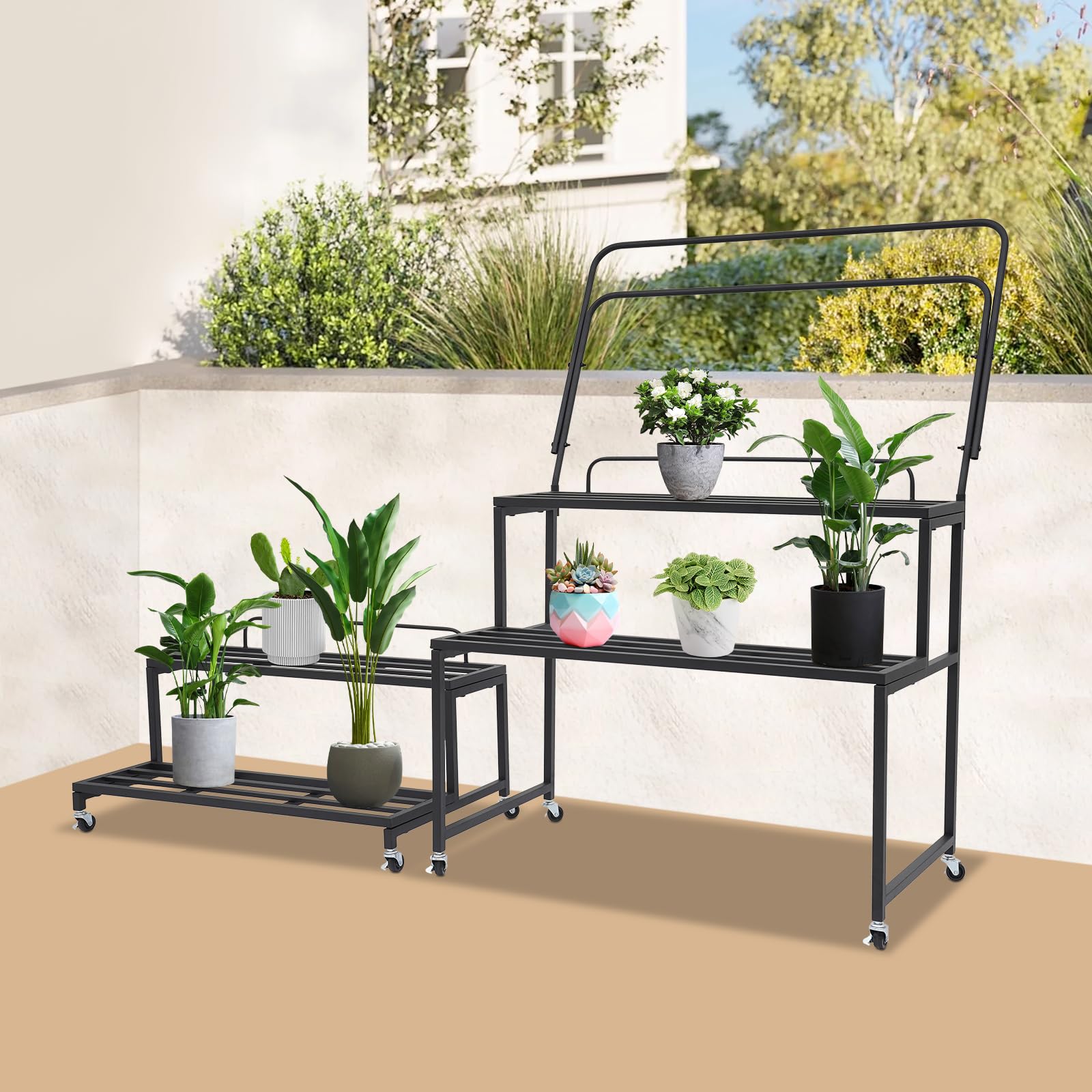 2-stufiger Pflanzentreppe Blumenständer Metall, Multifunktionales Pflanzenregal mit großer Kapazität Pflanzenständer, Blumenbank Blumentreppe für Outdoor Indoor Balkon Garten