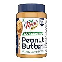 Real Health 100% Natural Peanut Butter (Crunchy) – 1Kg | Unsweetened | High Protein with 10g Protein per serve | For Fitness conscious | Zero Trans Fat | Gluten Free | Non-GMO Peanuts