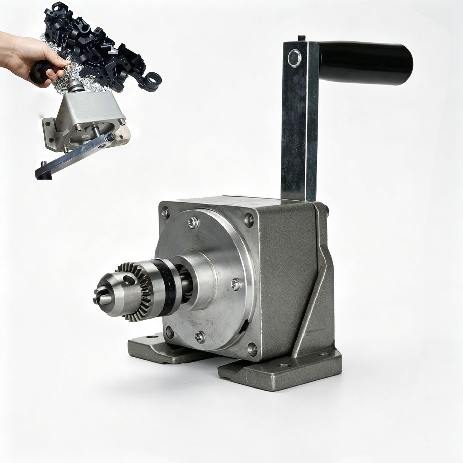 Manual Tapping Tool, 1:7.5 Speed Ratio Hand Crank Bench Tapper, Portable Wire Threading Device with Multiple Chuck Sizes for Jewelry & Hardware Processing, Precision Drilling Set ( 0.6–6mm Chuck)