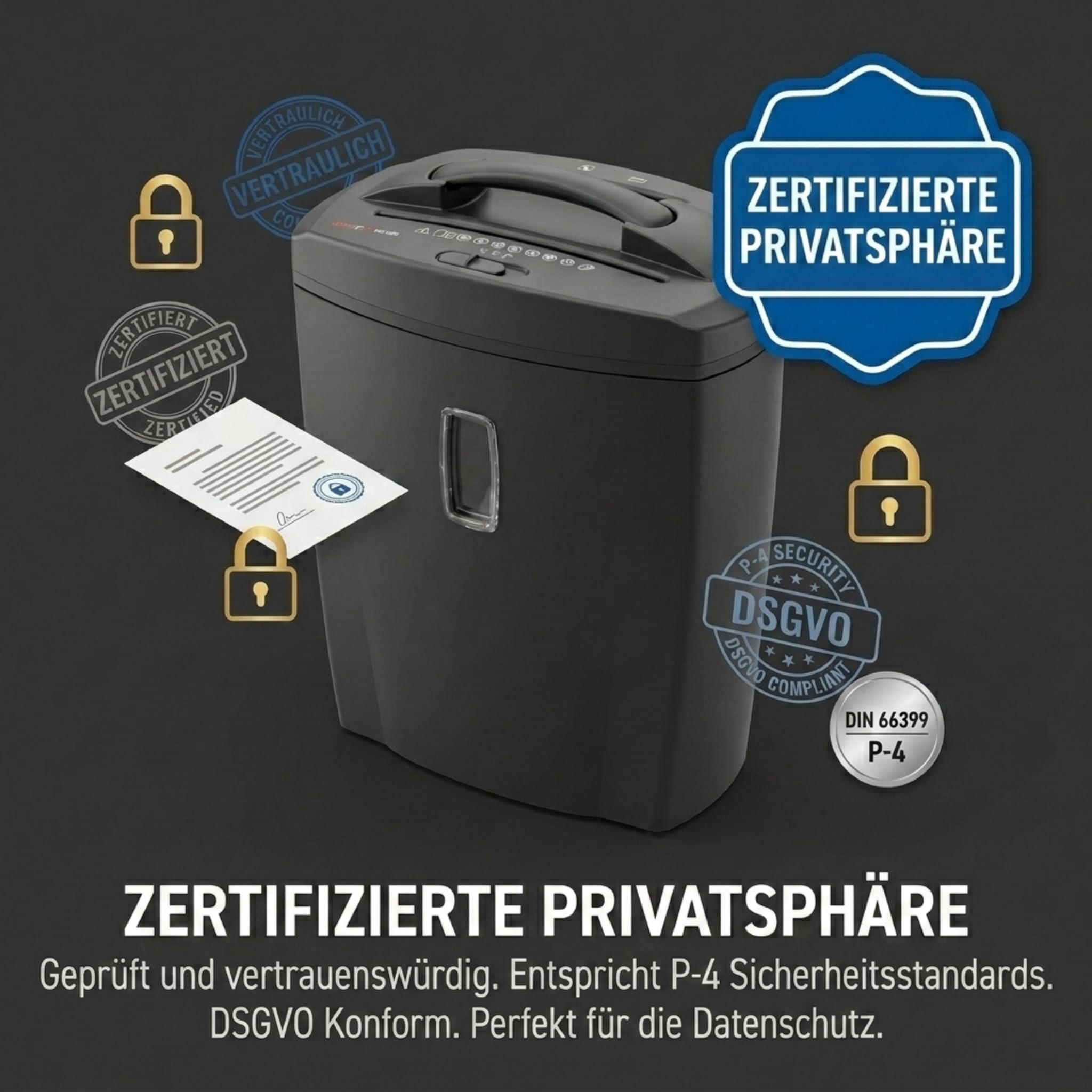 Genie 580 XCD Aktenvernichter; bis zu 10 Blatt; Partikelschnitt (Sicherheitsstufe P-4); mit CD - Shredder; inkl. Papierkorb; schwarz, 350 x 215 x 450 mm