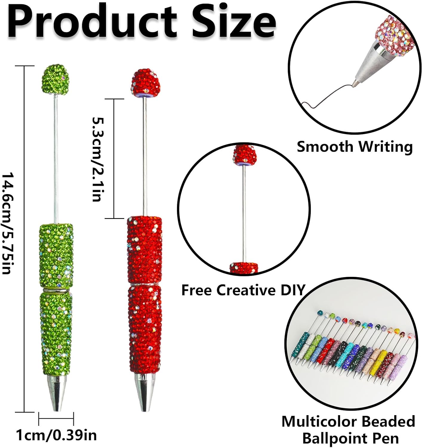 CEYAZYE 16Pcs Glitter Beadable Pens, DIY Full Rhinestone Fancy Pen for Women, Multicolor Fun Diamond Bling Ballpoint Pens Bulk, Girls Gifts Trendy Stuff