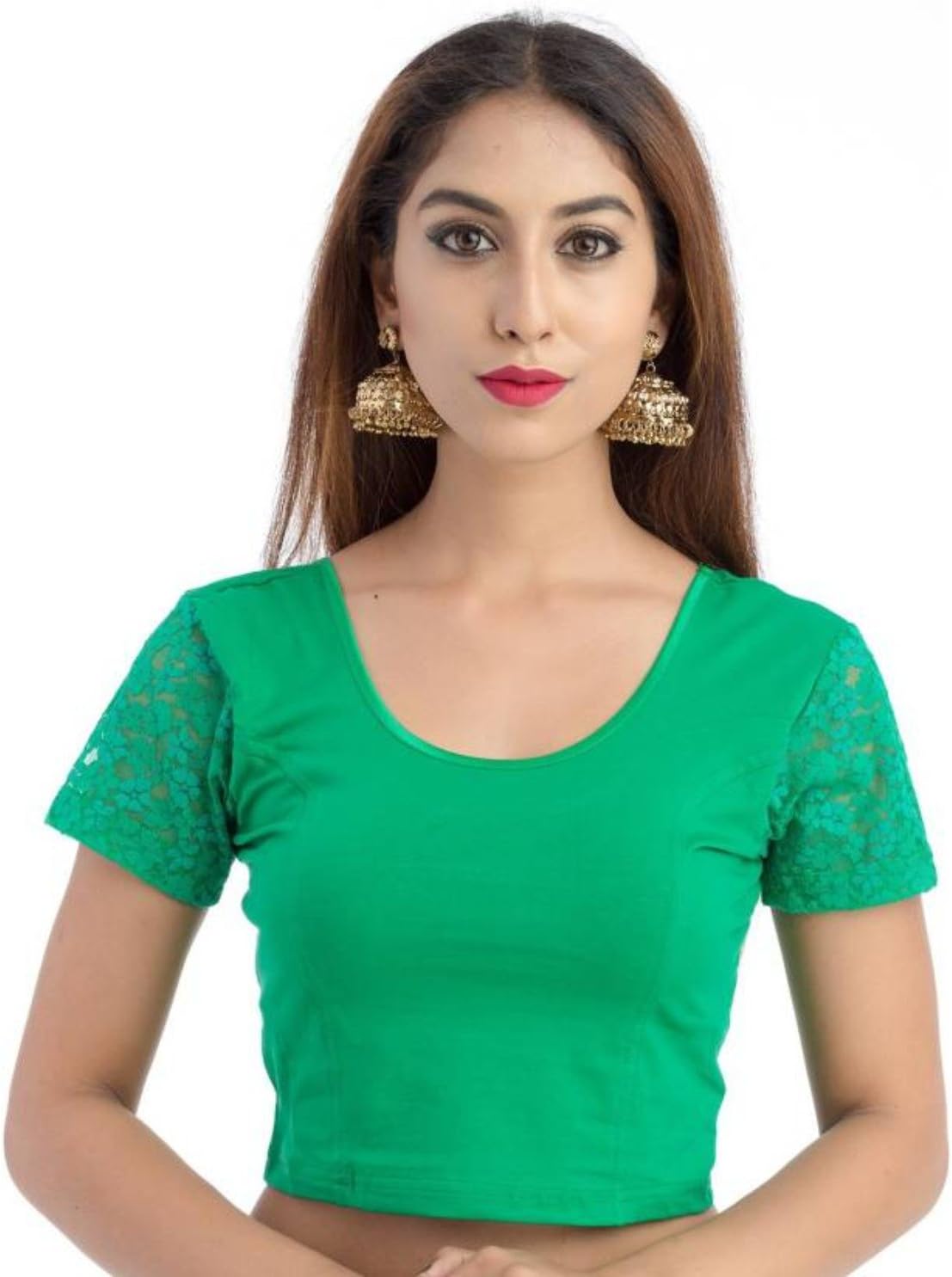 Fressia Fabrics Women's Stretchable Readymade Saree Blouse Crop Top Choli 100_BOTTLEGREEN