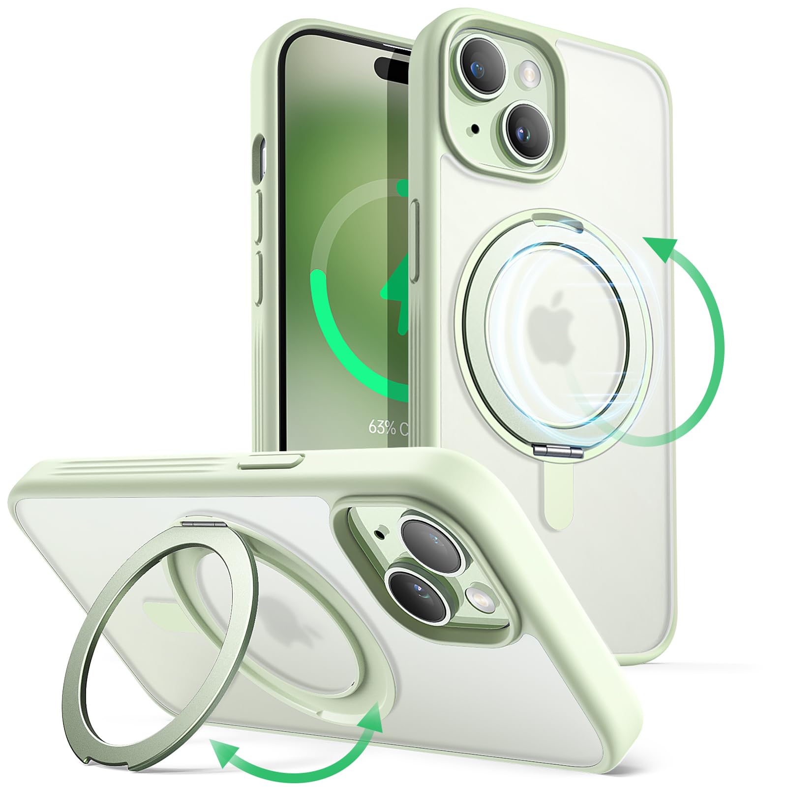 JETech 360° Rotatable Ring Stand Case for iPhone 15 Plus, Green | Compatible with MagSafe…