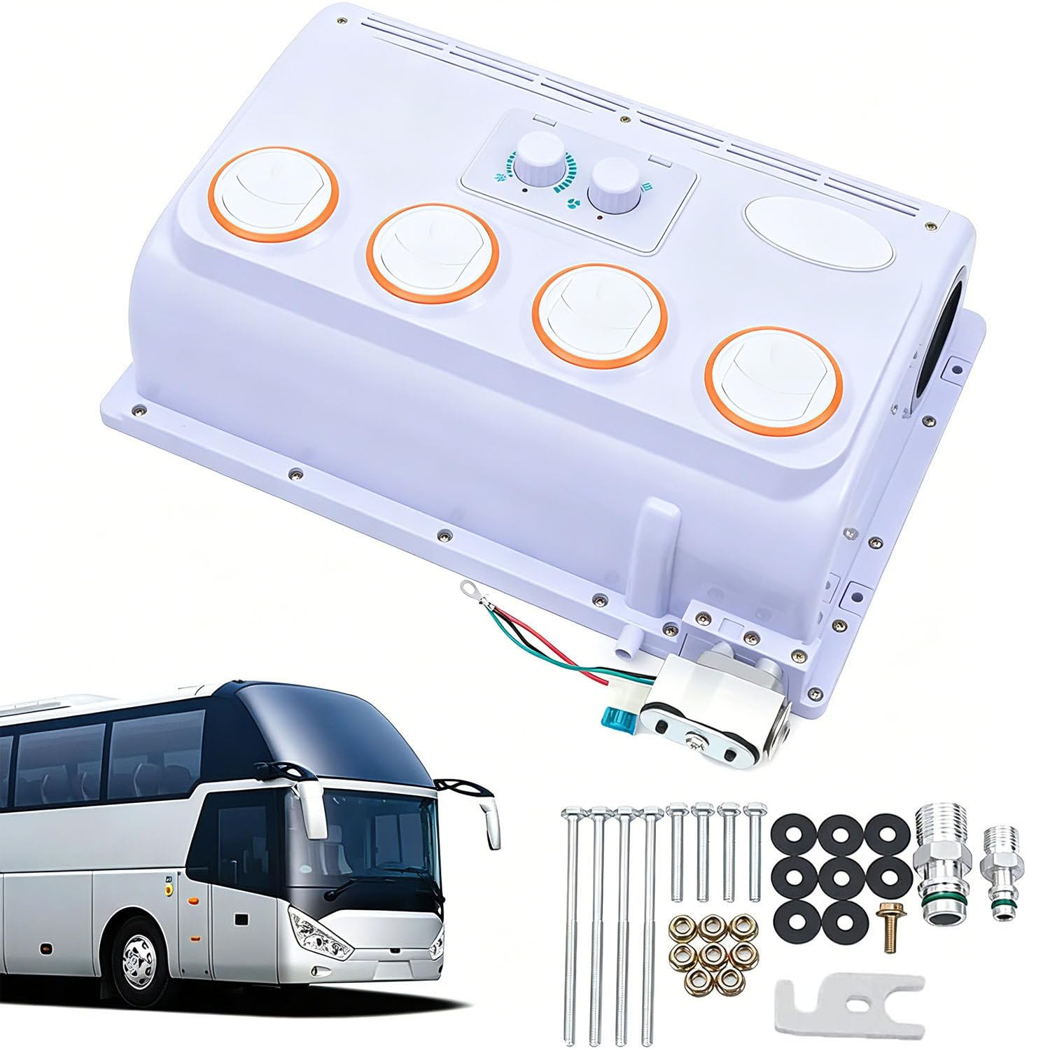 COAKUE 12V/24V Electric Air Conditioner, Truck RV Evaporator Assembly with 32 Aluminium Cores, Universal DC AC Unit for Excavators, Vans, Caravans, Construction Vehicles 24V
