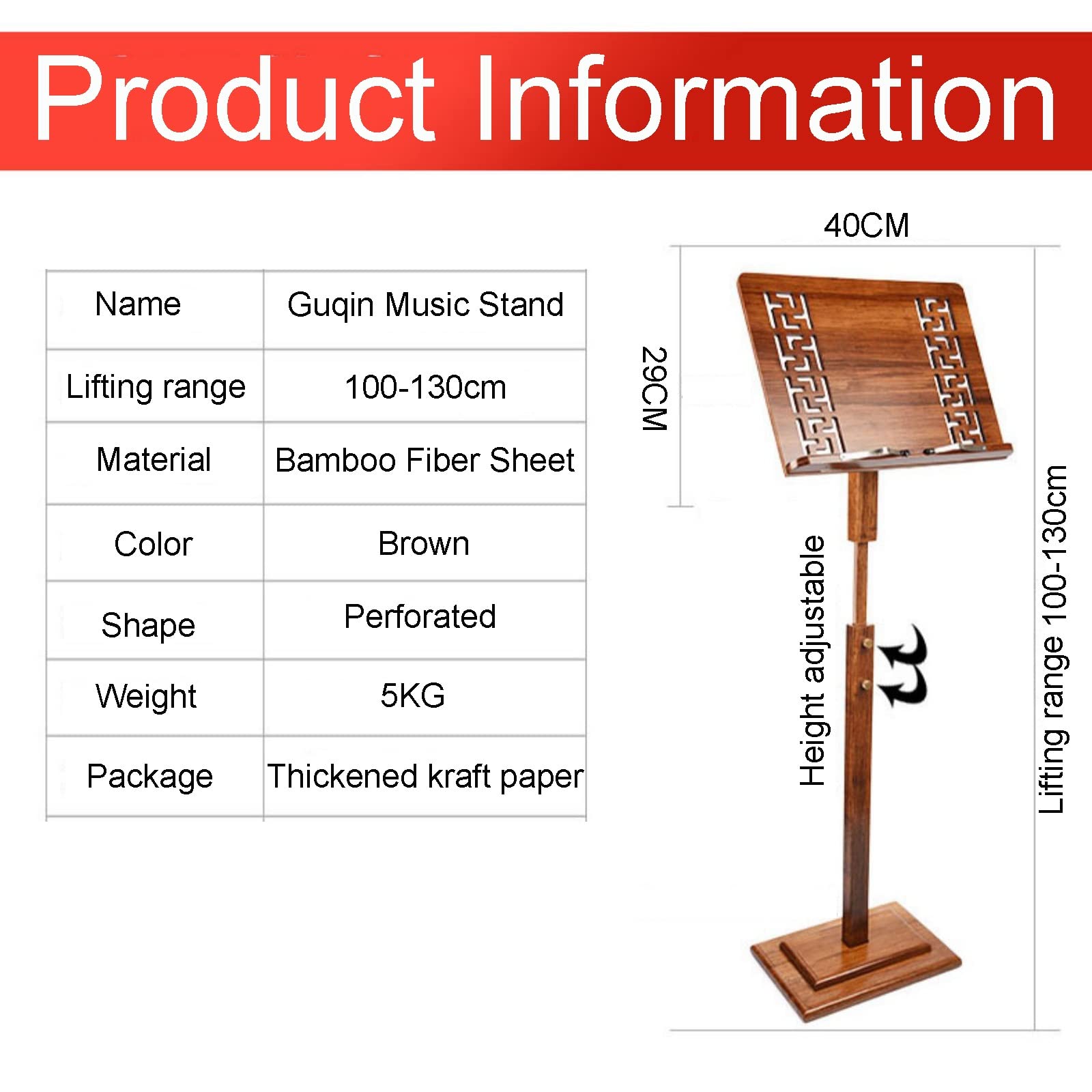 Atril con Soporte para Teléfono Y Micrófono, Soporte para Libros De Bambú De Doble Uso Dos En Uno, Atril para Partituras con Colgador para Violín, Adecuado para Diversas E,Wood-17 * 45 * 75cm