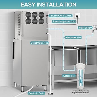 Commercial Ice Maker Machine 460Lbs/24H, Industrial Ice Machine 550 Lbs Storage Bin, 156PCS Clear Ice Cubes in 11 Mins, Freestanding Stainless Steel Ice Maker for Restaurants/Bar/Large Families