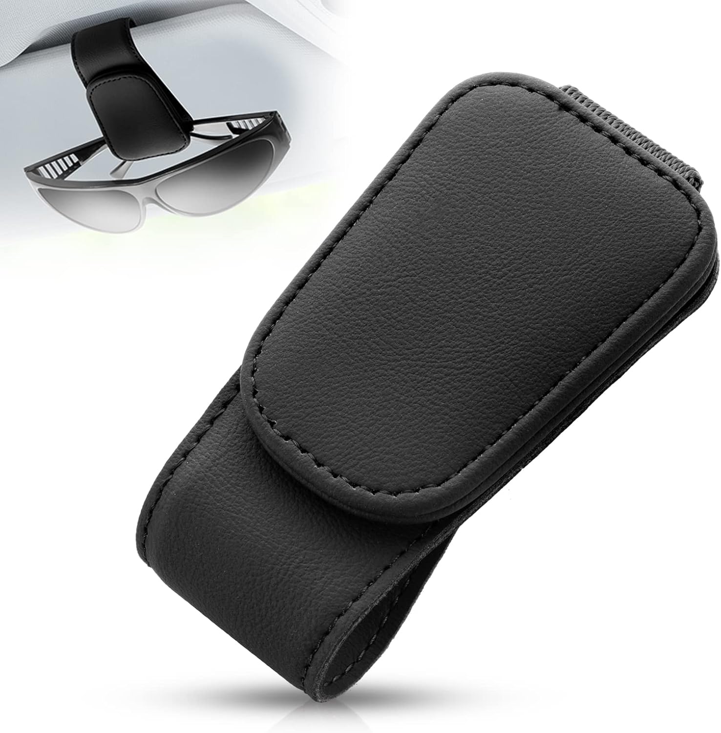 BILIONE Leather Sunglass Holder, Eyeglass Hanger Clip for Car Sun Visor, Suitable for