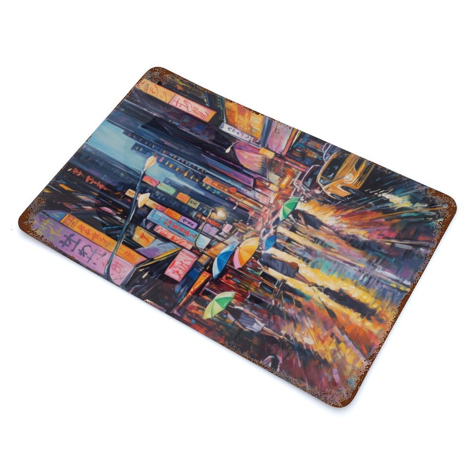 Painting Cityscape Retro Metal Sign 11.8"x7.9", for Office, Studio And Wall Decor, Industrial Home Decor