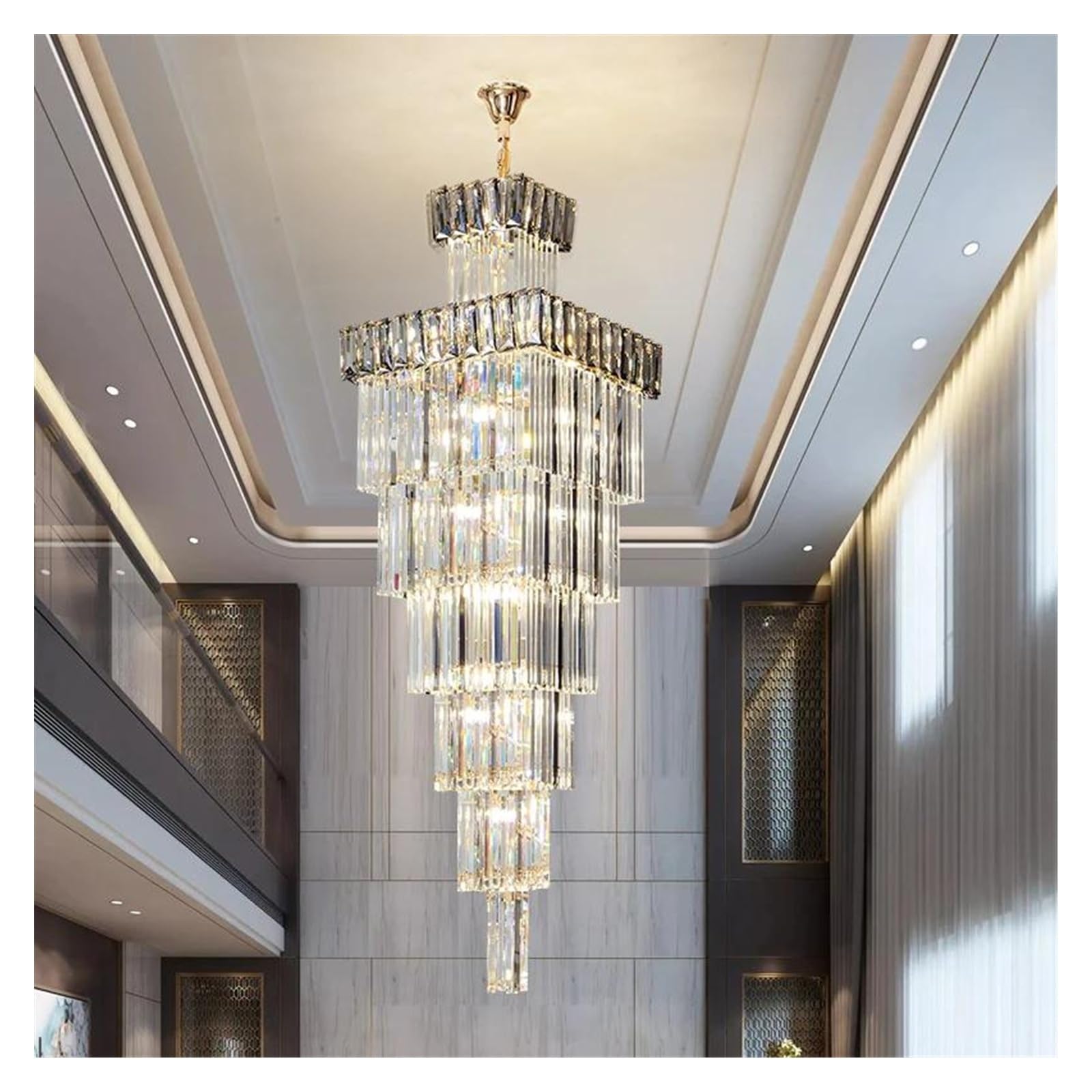 ASerZenith European Villa Living Room Crystal Chandelier Hotel Lobby Duplex Building Rotary Staircase Long,Hanging Light,Smoky Grey D80Cm