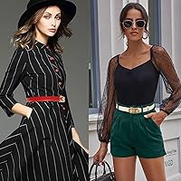 Vista 38 de Cinturón de cuero clásico con hebilla de metal para mujer con vestido de jeans Aah-negro-clásico