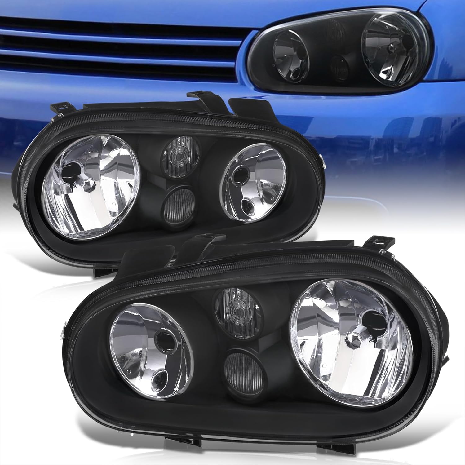 AJP Distributors Black Housing Clear Reflector Signal Headlights Driving Bumper Head Lights Lamps Assembly Pair Compatible/Replacement For Golf GTI Cabrio MK4 1999 2000 2001 2002 2003 2004 2005 2006
