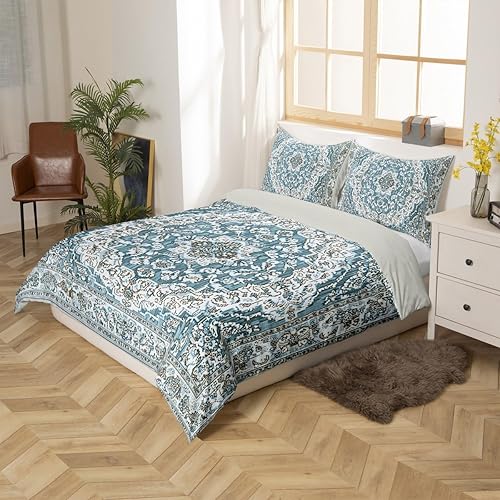 Miniatura 2 de Erosebridal Juego de funda de edredón bohemia tamaño King, diseño de mandala verde azulado, bohemio, retro, floral, exótico, tribal, vintage,