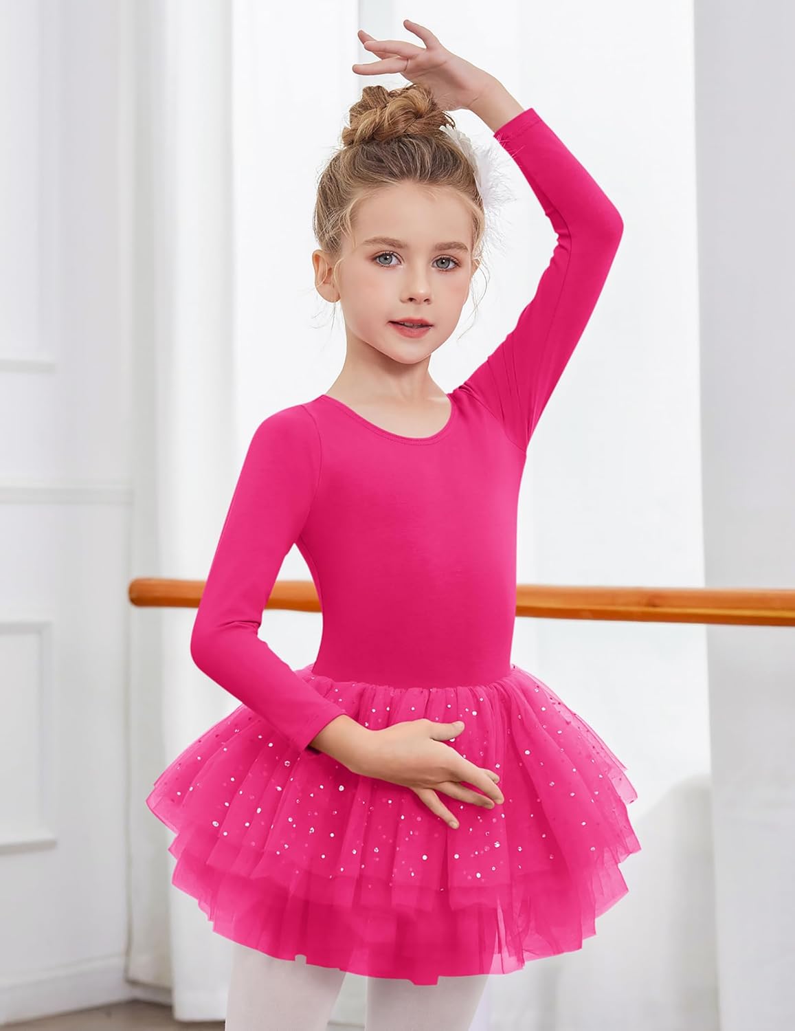 Zaclotre Girls Ballet Leotards 4-Layers Tiered Long Sleeve Dance Tutu Dresses Party Costumes for Ballerina - Image 5