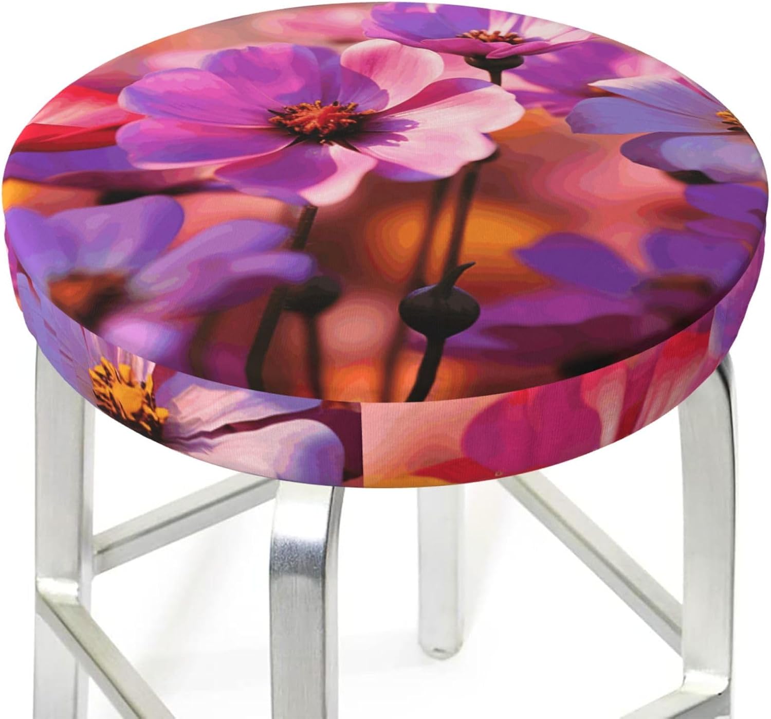 Bar Stool Cover Round Elastic Stool Cushion Covers Summer Flowers Bar Chair Cover Washable Stool Cushion Slipcover Stretch Stool Seat Covers for 12-14 Inch Chair